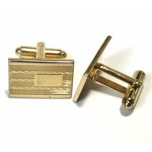 Vintage Shields Gold Tone Rectangular Striped Textured Cuff Links Men's Cufflink